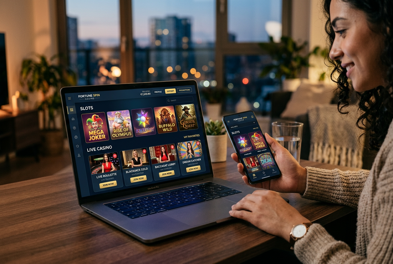 Modern online casino interface showing various game categories on a sleek dashboard