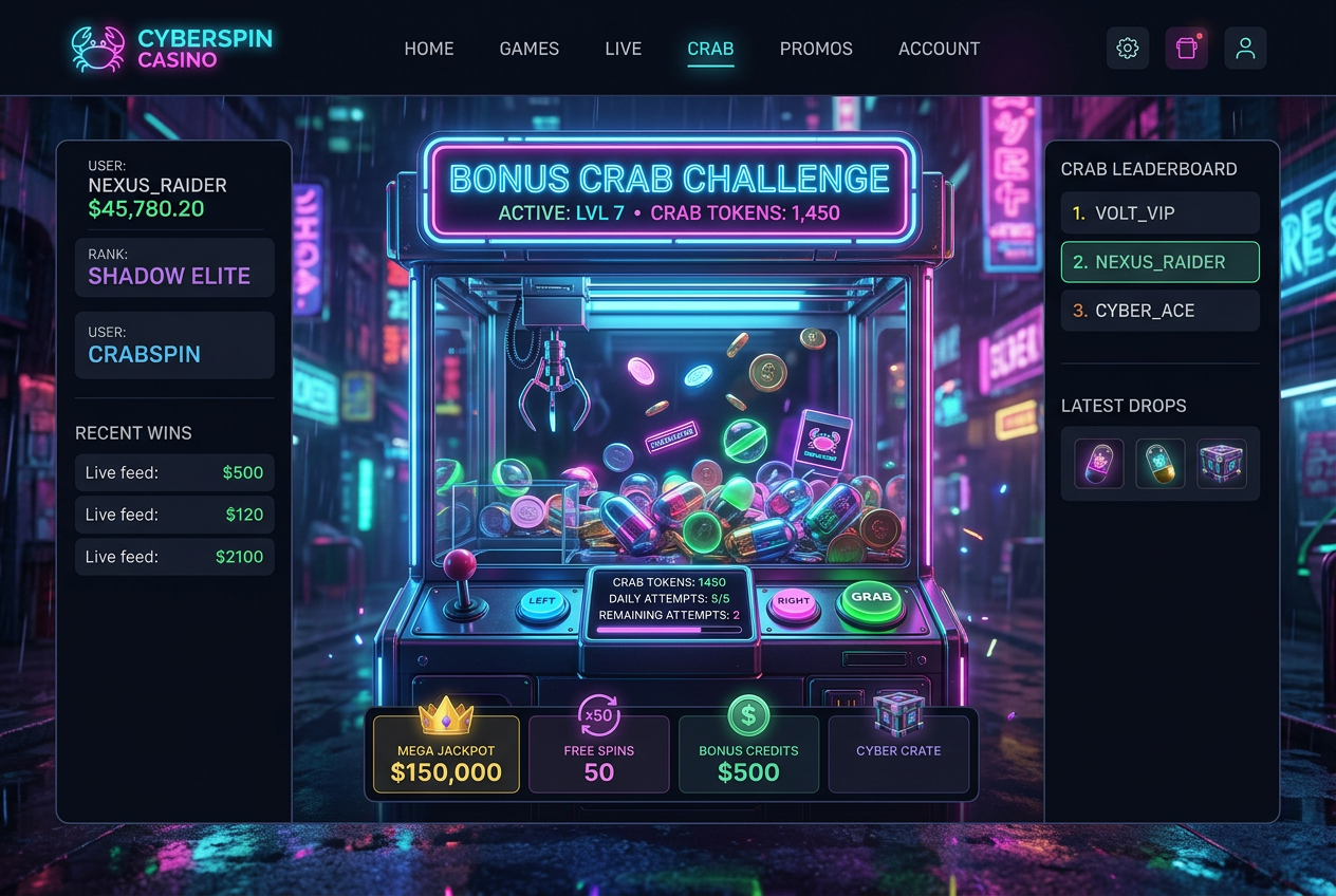 Nowoczesny interfejs kasyna online z mechaniką Bonus Crab